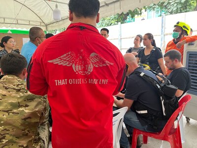 U.S. Indo-Pacific Command military personnel continue to work alongside Thai military and first responders near the collapsed State Audit Office building in Bangkok, which fell after a 7.7 magnitude earthquake affected Thailand and it's neighbor countries on March 28, 2025.