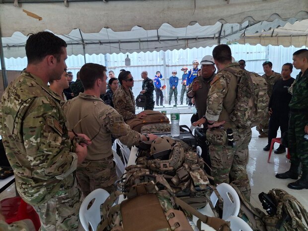 U.S. Indo-Pacific Command military personnel continue to work alongside Thai military and first responders near the collapsed State Audit Office building in Bangkok, which fell after a 7.7 magnitude earthquake affected Thailand and it's neighbor countries on March 28, 2025.