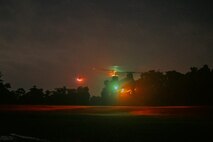 Singapore CH-47SD/F Chinook heavy-lift helicopters prepare to land at Military Training Area (West), Singapore, on March 25, 2025, in preparation for the Valiant Mark 25 field training exercise taking place at SAFTI City training facility.