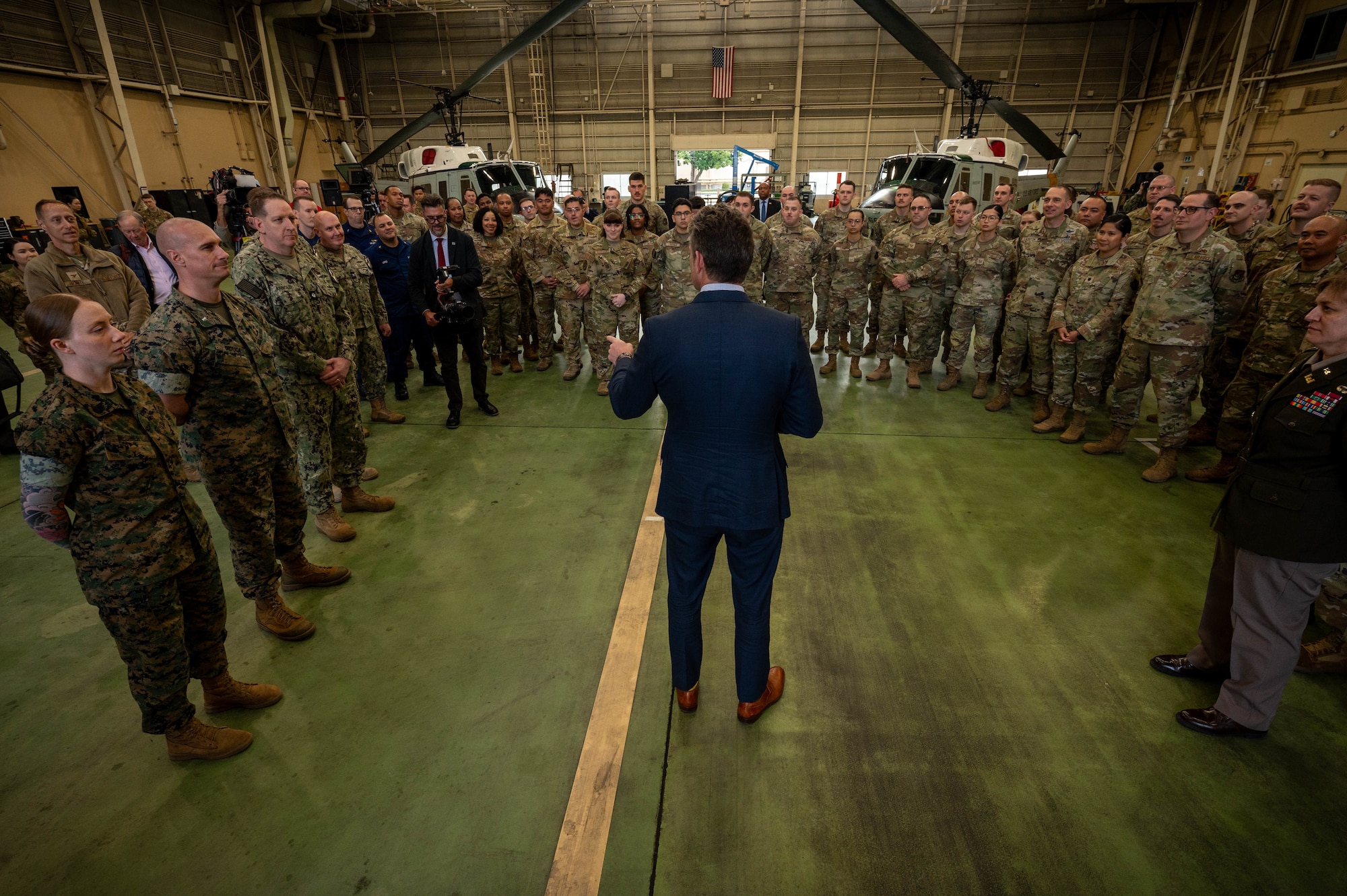 SECDEF speaks to service members.