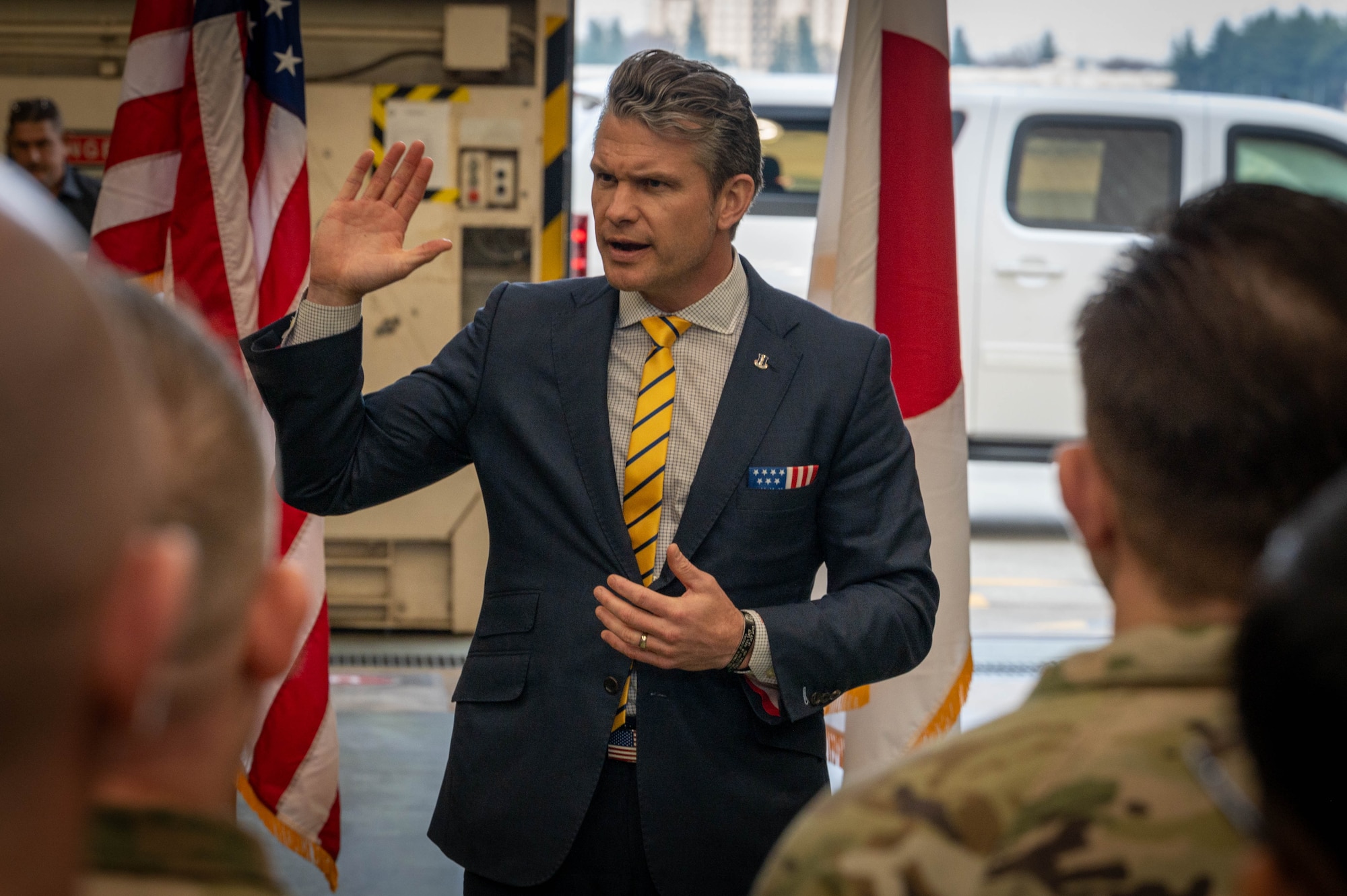 SECDEF speaks to service members.