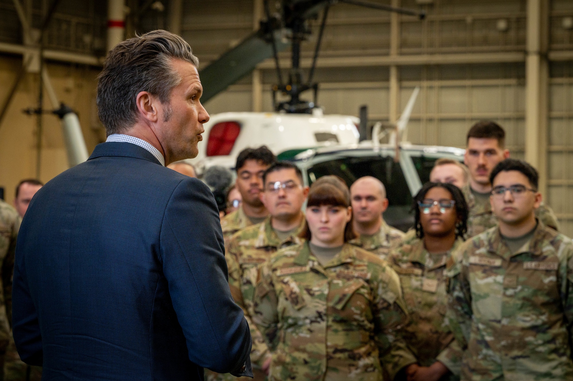SECDEF speaks to service members.