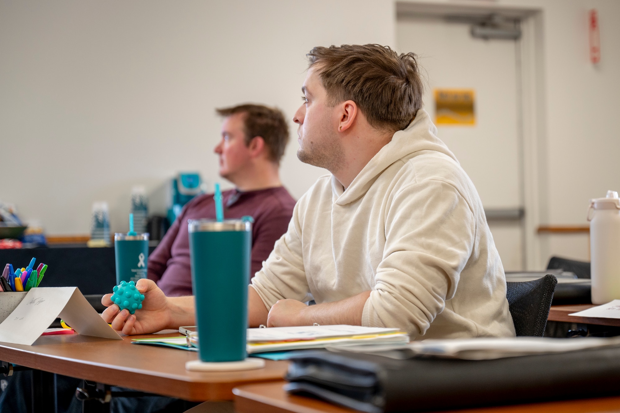 Airmen attend the Volunteer Victim Advocate course at Grand Forks Air Force Base, N.D., Feb. 27, 2025.
