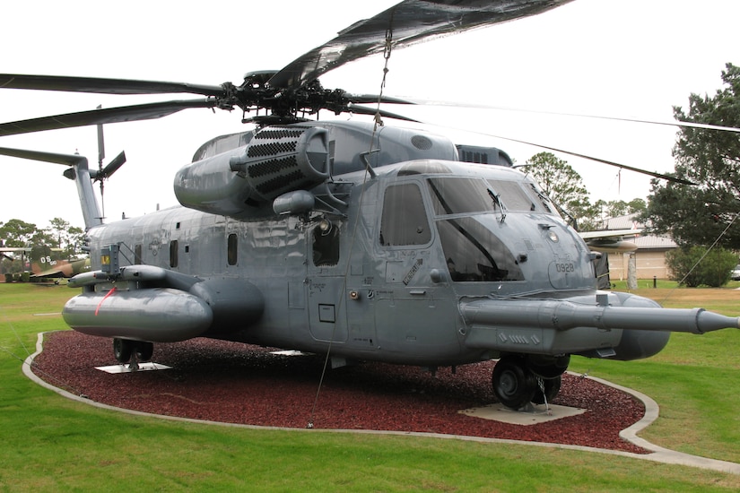 A helicopter is on display.