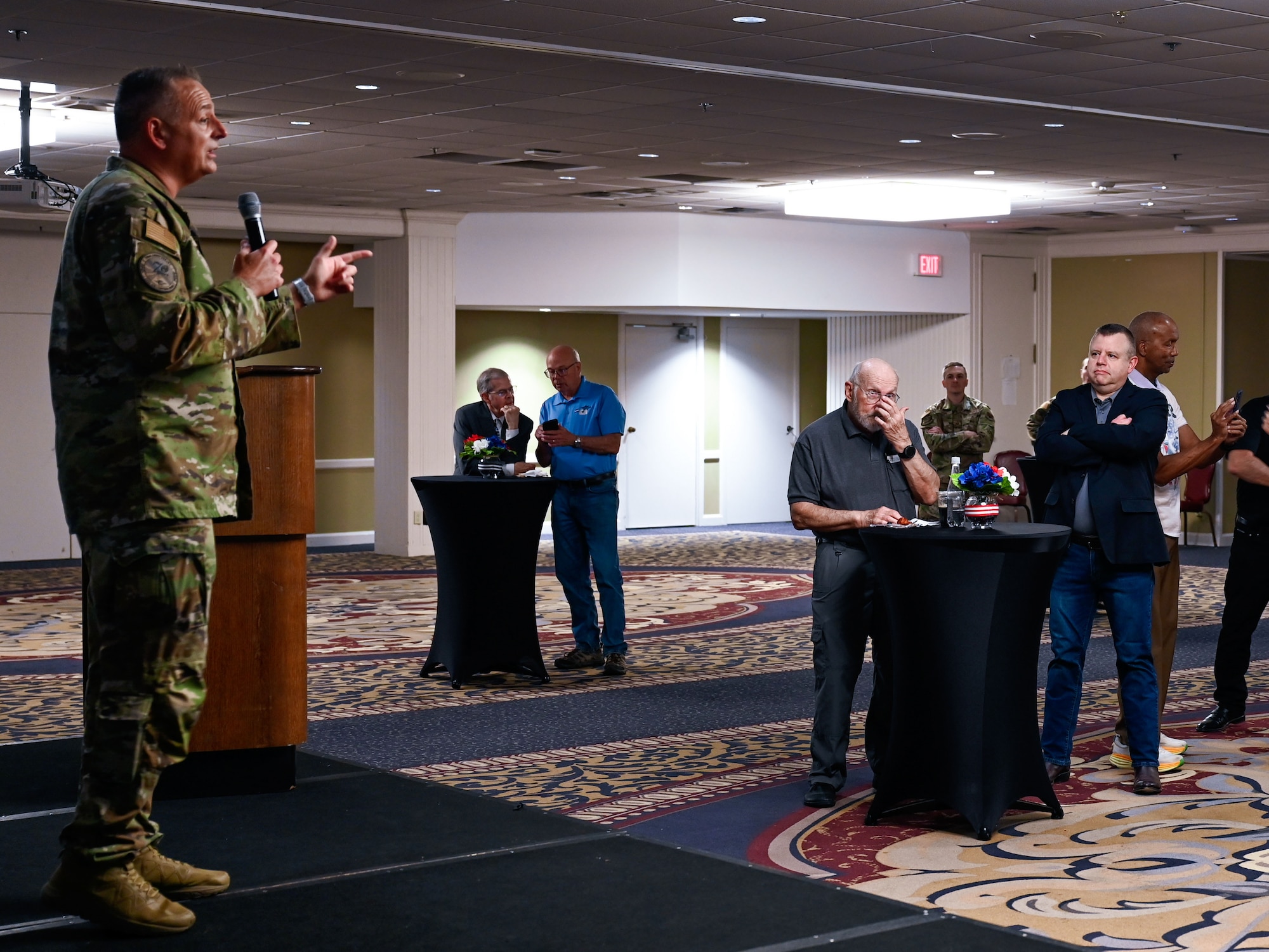 Chief Master Sgt. Nikko Drago, 552nd Air Control Wing command chief, shares remarks during the wing’s 70th anniversary meet-and-greet event at Tinker Air Force Base, Oklahoma, March 26, 2025.
Drago thanked former and current Airmen for their service and emphasized the wing’s continued impact.
(U.S. Air Force photo by Garrett N. Cole)