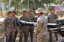 Soldiers with the Philippine Artillery Regiment and U.S. Army Soldiers from the 2nd Battalion 11th Field Artillery Regiment conduct a SMEE (Subject Matter Expert Exchange) on Big Three Verification in preparation for Salaknib 2025 on Fort Magsaysay, Philippines, March 20, 2025.