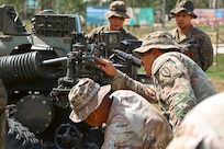 Soldiers with the Philippine Artillery Regiment and U.S. Army Soldiers from the 2nd Battalion 11th Field Artillery Regiment conduct a SMEE (Subject Matter Expert Exchange) on Big Three Verification in preparation for Salaknib 2025 on Fort Magsaysay, Philippines, March 20, 2025.