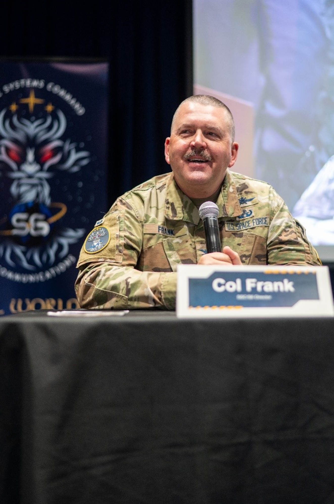 Col. Craig Frank, SSC S6 (cyber) director, responds during a S6 / Space Systems Integration Office roundtable discussion on SSC initiatives, priorities, digital engineering and cyber CONOPS on the first day of the 7th annual SSC Cyber Expo in El Segundo, Calif. The two-day event, April 22-23, 2025, attracted 400 visitors, including representatives from SSC, Space Operations Command (SpOC), Space Training and Readiness Command (STARCOM) as well as commercial space industry representatives. Photo by Van Ha.