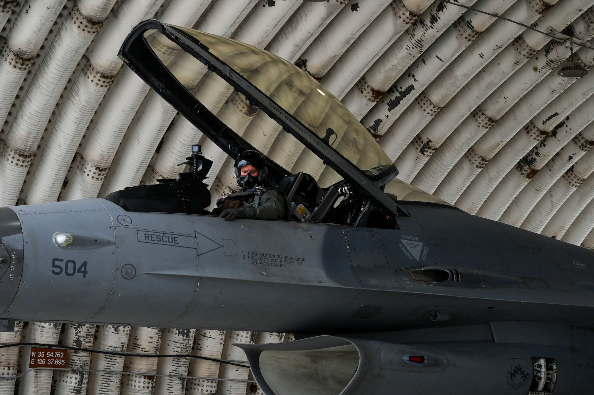 U.S. Air Force Col. Peter "Wolf" Kasarskis, 8th Fighter Wing commander, prepares to taxi an F-16 Fighting Falcon aircraft during exercise Freedom Flag 25-1 at Kunsan Air Base, Republic of Korea, April 23, 2025.