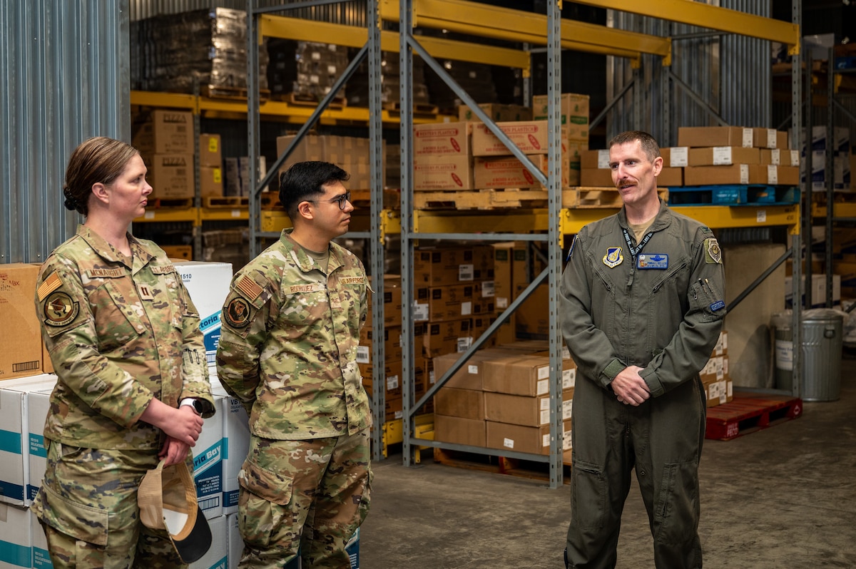 U S Air Force Colonel. Gregory Keller, 35th Operations Group commander, speaks to members assigned to the 35th Force Support Squadron during a Wild Weasel Walk through at Misawa Air Base, Japan.