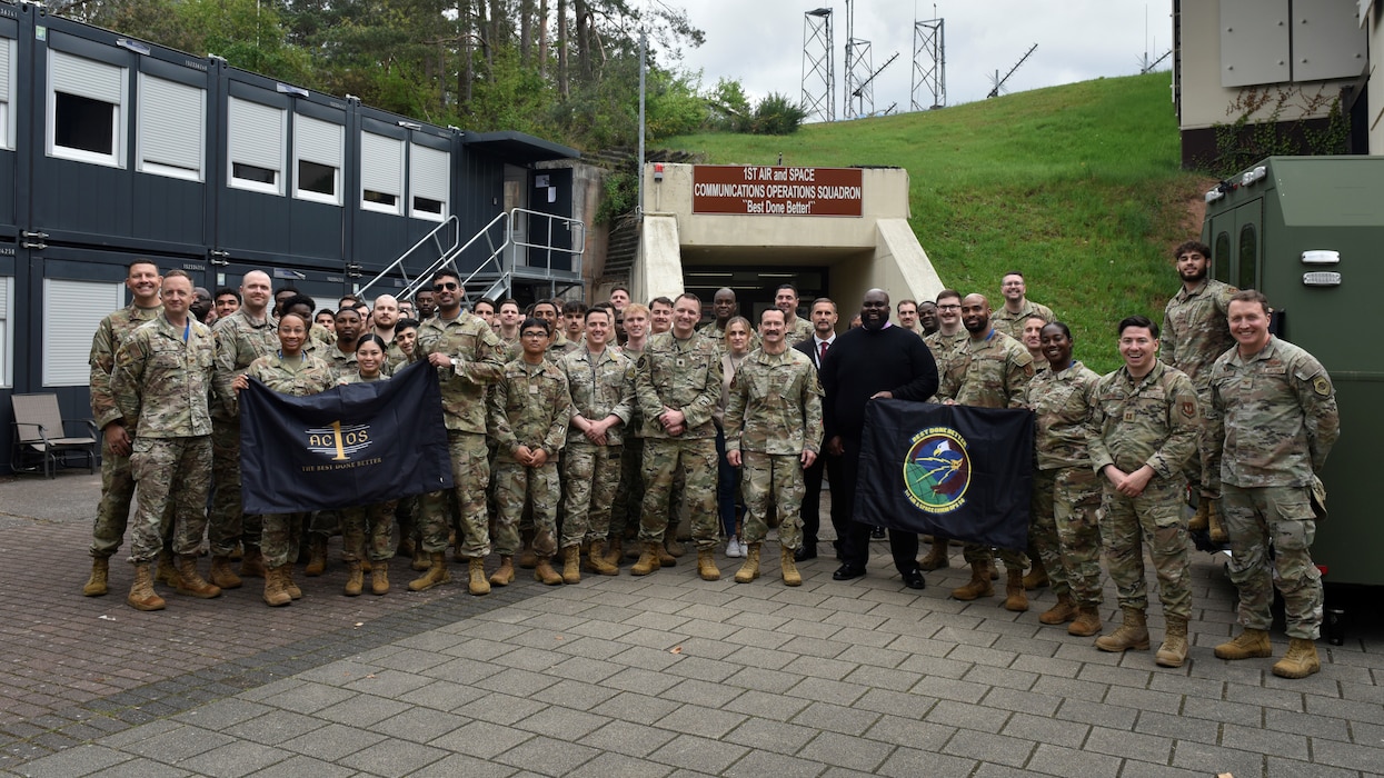 Maj. Gen. Paul Moga, Third Air Force commander, visited the 1st Air and Space Communications Operations Squadron to observe their critical mission firsthand.