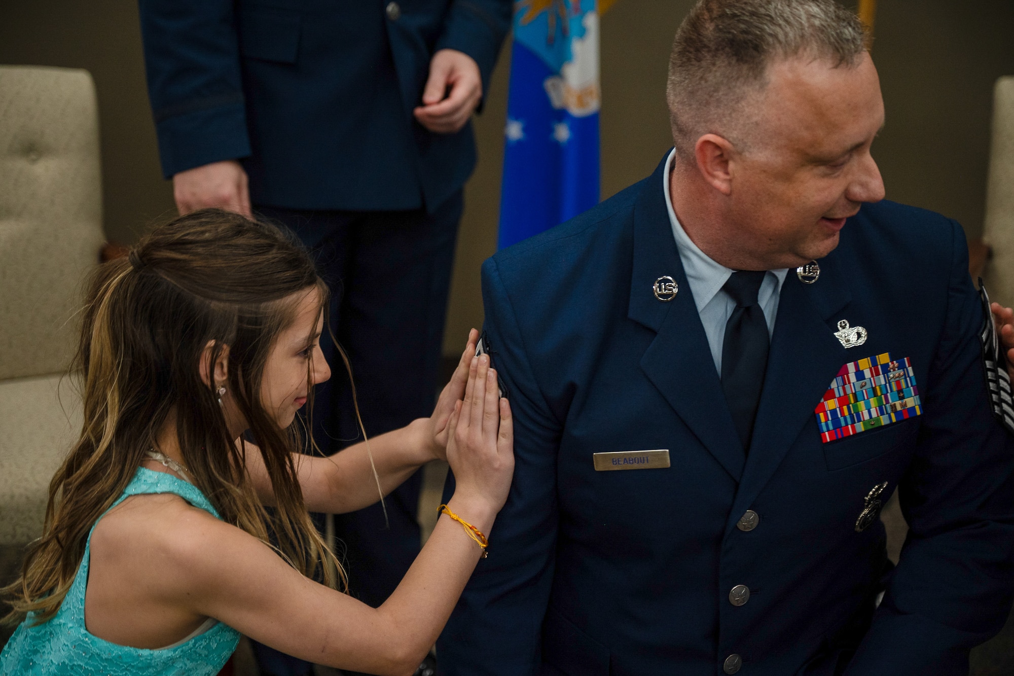 Chief Master Sgt. Robert Beabout, 932nd Security Forces Squadron, was promoted during a ceremony April 5, 2025, Scott Air Force Base, Illinois. Obtaining the distinguished rank of chief master sergeant is a momentous occasion, as only one percent of the United States Air Force enlisted personnel can hold that rank. (U.S. Air Force photo by Senior Airman Benjamin Cowles)