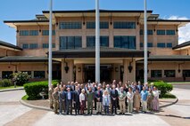 Adm. Samuel J. Paparo, commander of U.S. Indo-Pacific Command, joins members of the Council on Foreign Relations for a group photo at USINDOPACOM headquarters on Camp H.M. Smith, Honolulu, April 30, 2025.