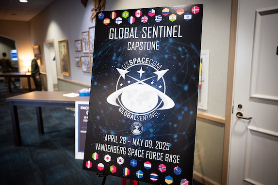 Poster showing text about multinational space exercise.