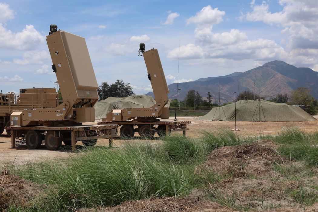 U.S. Army High-Powered Microwave weapons with 1st Battalion, 51st Air Defense Artillery Regiment, staged for a training iteration in support of Exercise Balikatan 25, in Naval Station Leovigildo Gantioqui, Philippines, April 30, 2025.