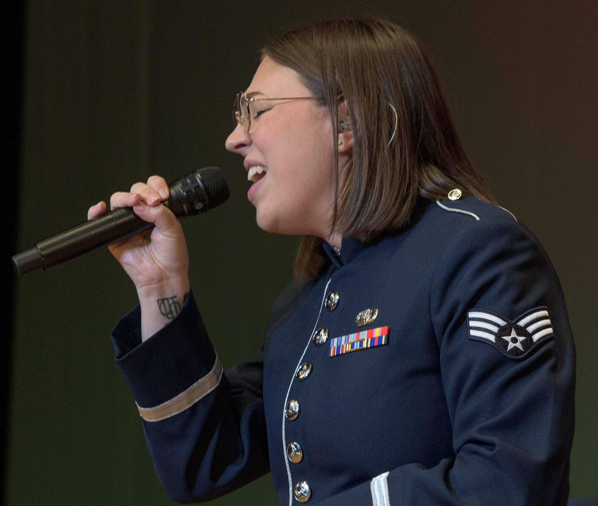 A singer performs.
