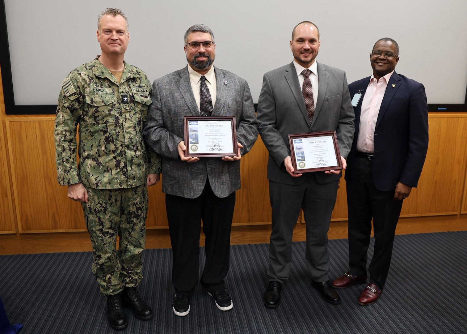 Naval Surface Warfare Center, Philadelphia Division (NSWCPD) honored two of its engineers on March 11, 2025 for their receipt of a second patent (U.S. Patent No. 12,209,785) from the U.S. Patent and Trademark Office for their Pneumatically Actuated Cryocooler, stemming from the division’s original application.