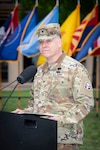 Incoming commander Col. Kevin Kelly addresses the audience during a change of command ceremony at Brooke Army Medical Center, Joint Base San Antonio – Fort Sam Houston, Texas, May 1, 2025. Kelly lauded Team BAMC as a team that brings healing, comfort, and hope to America’s warfighters, past and present, as well to their families. (DoD photo by Jason W. Edwards)