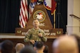 Col Jeffrey Thurnher, Staff Judge Advocate of US Army Reserve Command addresses the attendees of the 2025 Legal AGR Workshop on 9 April.