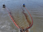 An overflight displays the affected area of marsh environment near Garden Island Bay, Louisiana on May 2, 2025. A safety zone has been enacted in the area and boom has been placed to contain the released product. (U.S. Coast Guard courtesy photo)