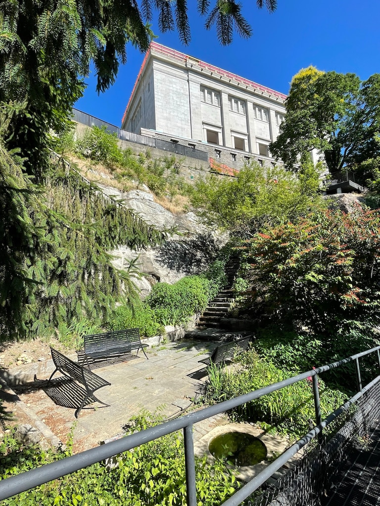 This photo, taken by TCX staff in June 2024, is a view of Kosciusko’s Garden from the 1960s raised path looking east.