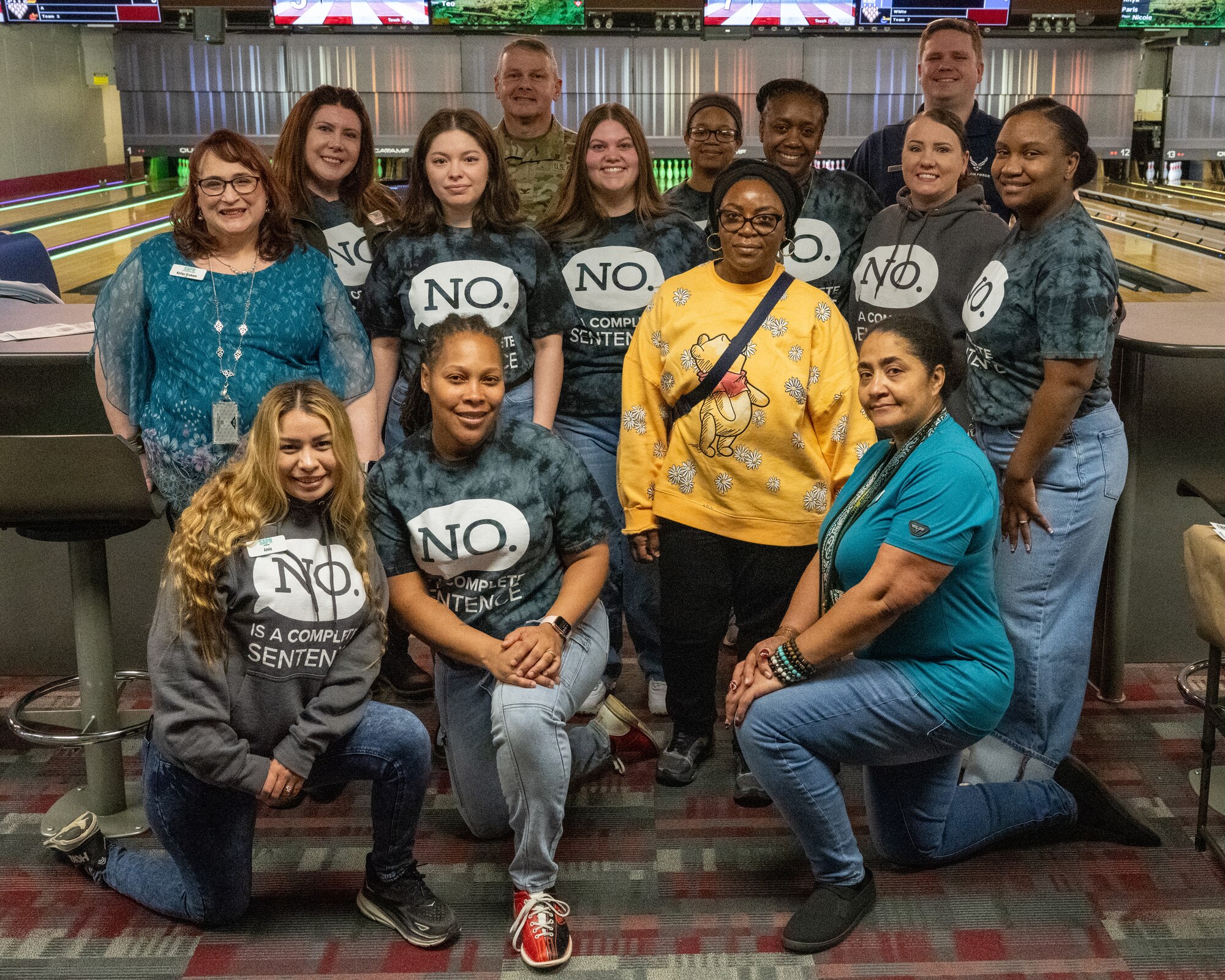 Members of the Sexual Assault Prevention and Response team host a Strike-Out Sexual Assault bowling event at Joint Base Elmendorf-Richardson, Alaska April 25.