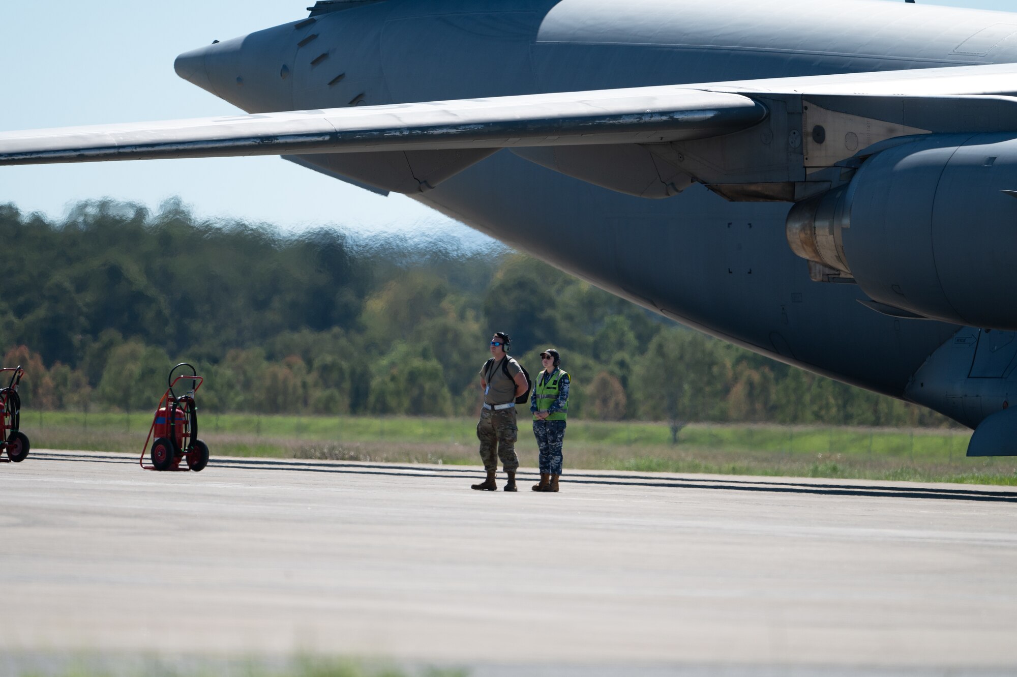 Members of the U.S. Air Force and Royal Australian Air Force stand next to each other during Global Dexterity 25