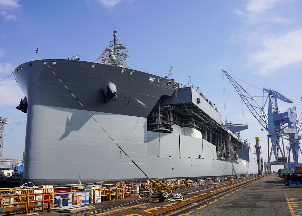 The U.S. Navy’s Lewis B. Puller-class expeditionary mobile base USS Miguel Keith (ESB-5) completed a five-month Regular Overhaul (ROH) availability at Mitsubishi Heavy Industries (MHI), Yokohama, Japan, April 15, 2025.