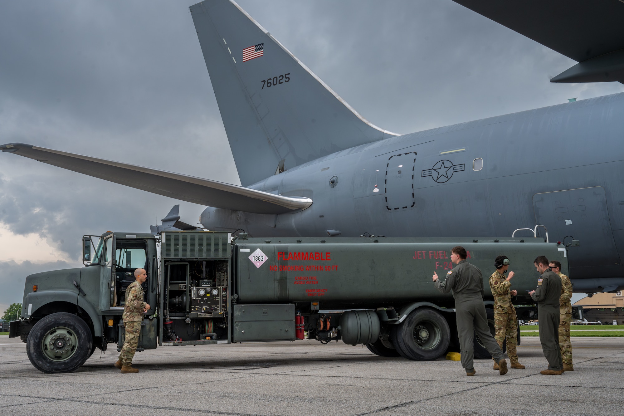 Team McConnell Airmen refuel a KC-46A Pegasus after performing an aerial exercise at Scott Air Force Base, Illinois, April 30, 2025.