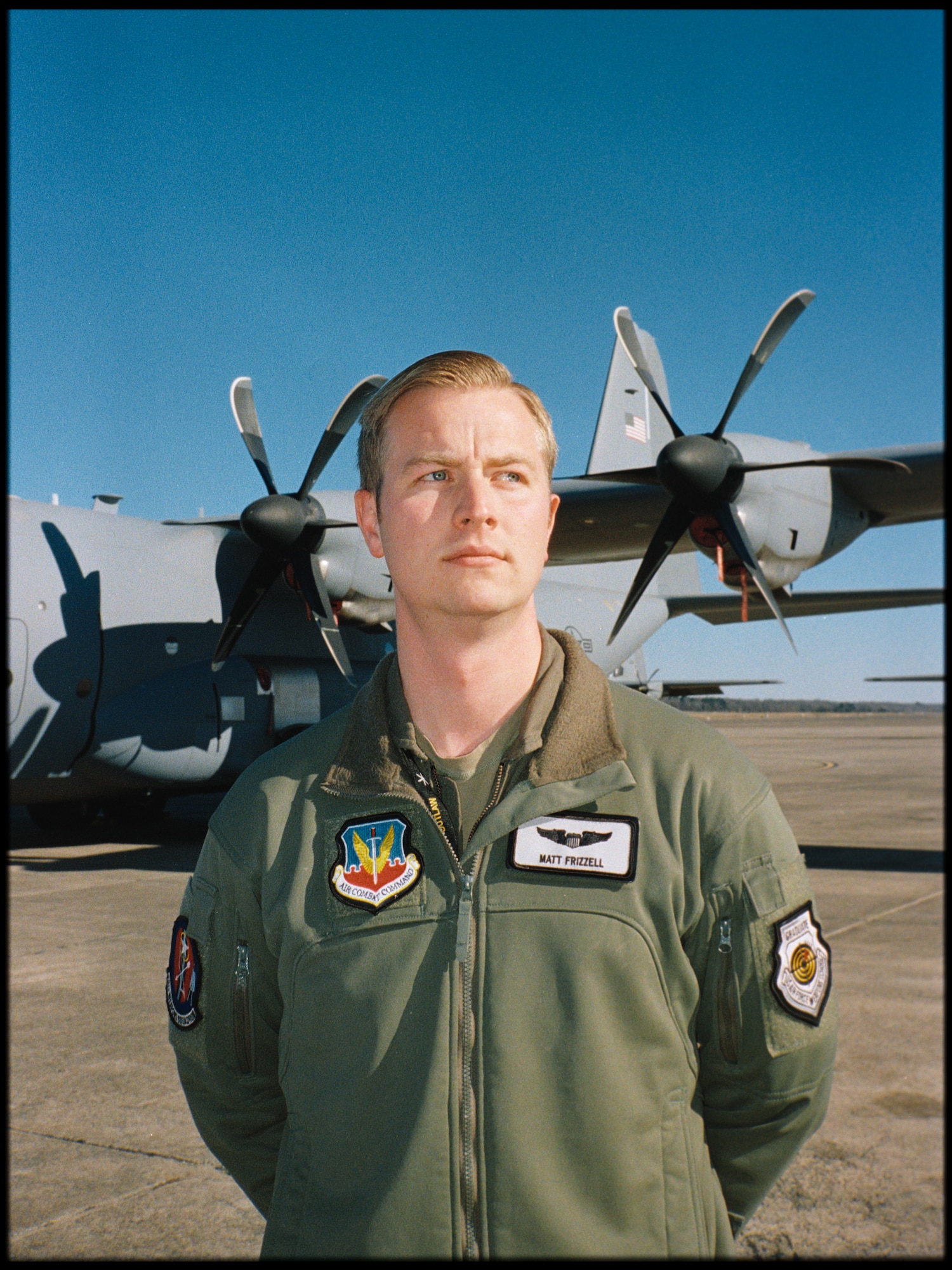 Capt. Matthew Frizzell, 29th Weapons Squadron C-130 weapons officer, poses for a photo in front of a C-130J Super Hercules at Little Rock Air Force Base, Ark., Jan. 22, 2025.