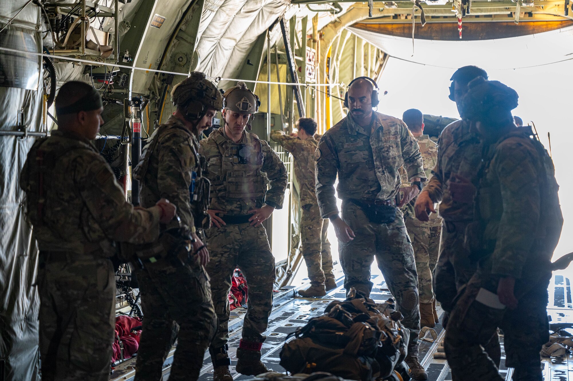 U.S. Airmen prepare for a static-line airborne jump