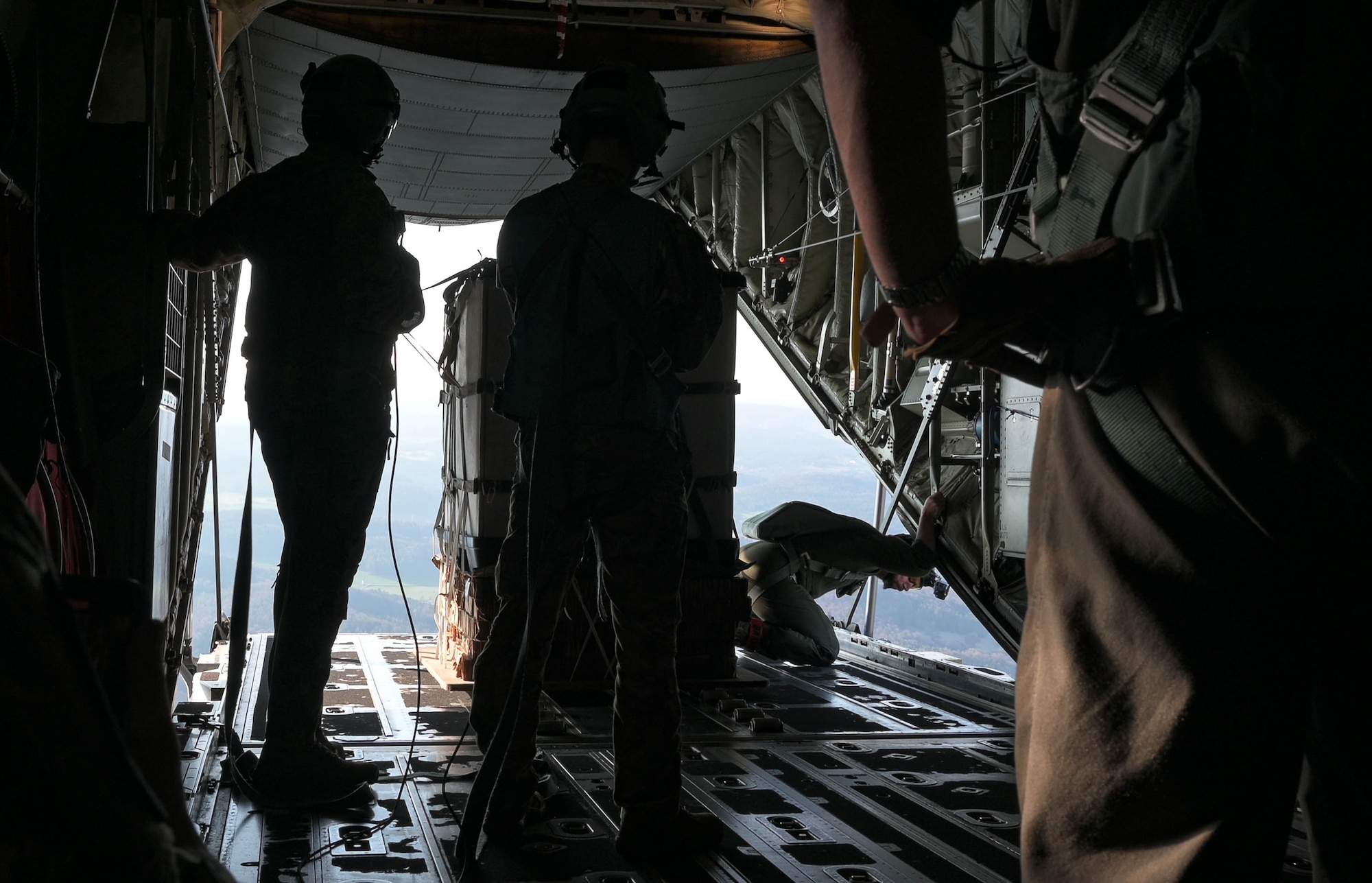 U.S. Airmen prepare for a static-line airborne jump