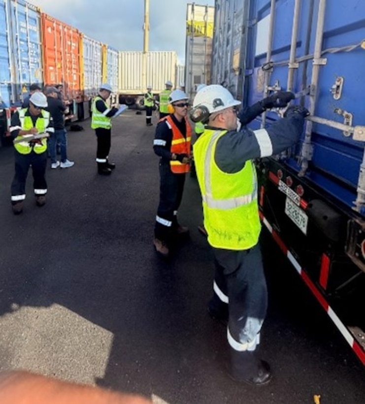 U.S. Coast Guard Sector San Juan and federal partner agencies conduct a Multi-Agency Strike Force Operation (MASFO) at one of the cargo container terminals within the Bay of San Juan, May 2, 2025.  No security violations resulted from the inspection.  MASFO is part of the Coast Guard’s strategic efforts to ensure the safety and security of containerized cargo shipments within our marine transportation system to ensure the safe flow of commerce between the continental United States, Puerto Rico, the U.S. Virgin Islands, and other countries in the Caribbean Sea. (U.S. Coast Guard photo)