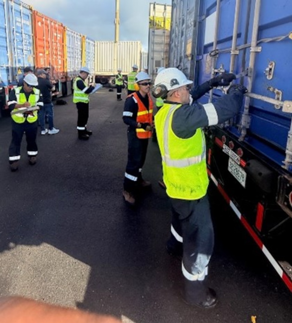 U.S. Coast Guard Sector San Juan and federal partner agencies conduct a Multi-Agency Strike Force Operation (MASFO) at one of the cargo container terminals within the Bay of San Juan, May 2, 2025.  No security violations resulted from the inspection.  MASFO is part of the Coast Guard’s strategic efforts to ensure the safety and security of containerized cargo shipments within our marine transportation system to ensure the safe flow of commerce between the continental United States, Puerto Rico, the U.S. Virgin Islands, and other countries in the Caribbean Sea. (U.S. Coast Guard photo)
