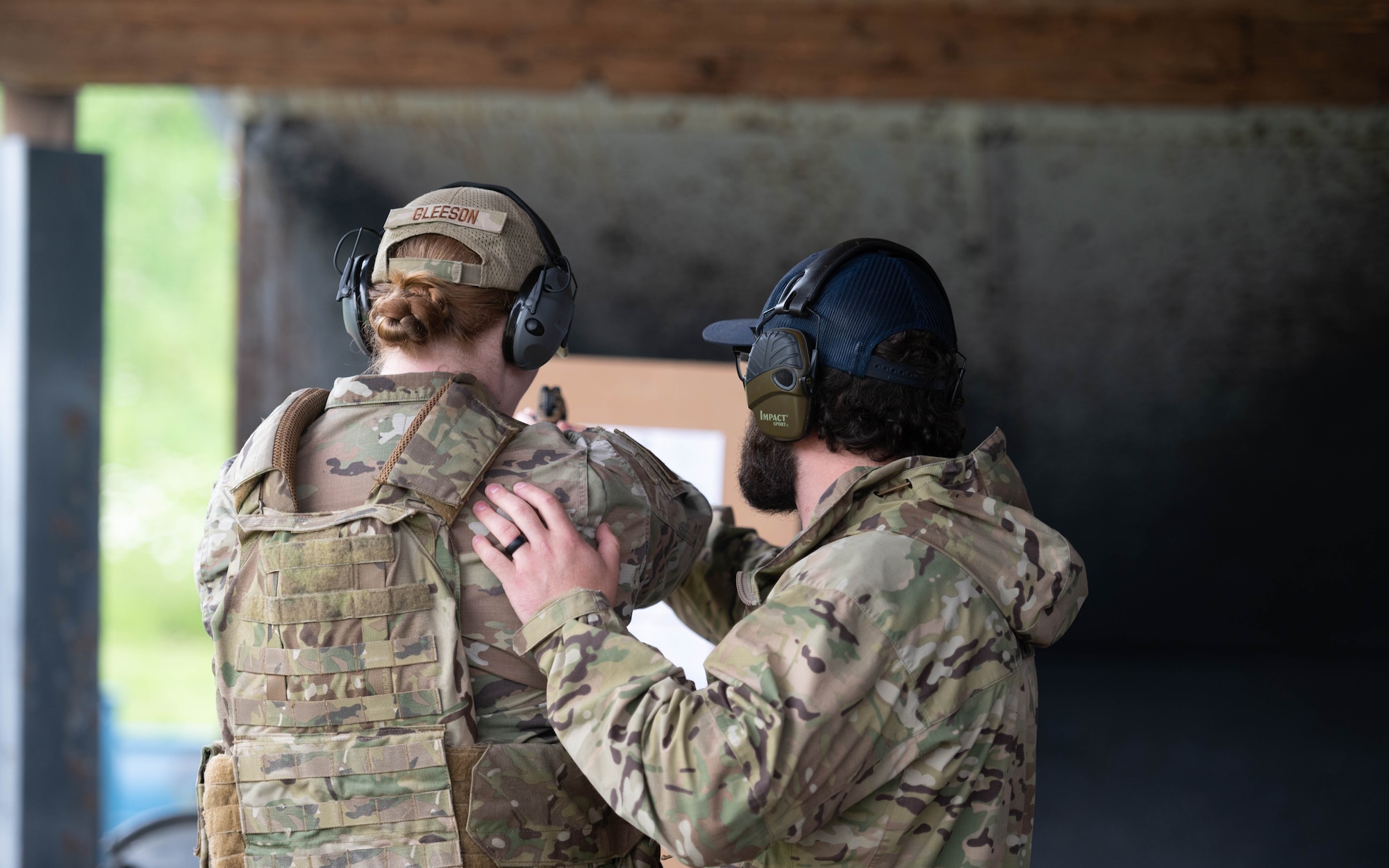 U.S. Air National Guard Technical Sgt. Tia Gleeson, member of the 134th Security Forces Squadron receives instruction from a Blount County Special Weapons and Tactics team member during a local joint training on May 3, 2025. Joint training opportunities like this strengthen community partnerships while reinforcing the 134th’s commitment to both local and national security objectives.