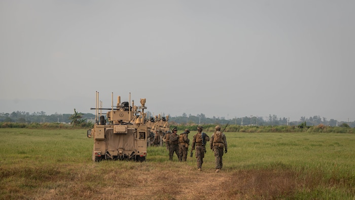 U.S. Marines with 3d Marine Division prepare Marine Air Defense Integrated Systems for the Integrated Air Missile Defense training during Exercise Balikatan 25, at Naval Station Leovigildo Gantioqui, Philippines, April 25, 2025. Balikatan is a longstanding annual exercise between the Armed Forces of the Philippines and U.S. military designed to strengthen our ironclad alliance, improve our capable combined force, and demonstrate our commitment to regional security and stability. (U.S. Marine Corps photo by Sgt. Mitchell Johnson)