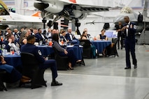 Retired Chief Master Sgt. Juan Lewis speaks during a Chief Master Sergeant Recognition Ceremony at Hill Air Force Base, Utah, May 2, 2025. Reaching the rank of Chief Master Sergeant is a significant milestone, achieved by only 1% of the total enlisted force in the U.S. Air Force. The event celebrated the hard work and dedication of the new chiefs while reinforcing the standards expected of those who wear the rank of chief master sergeant. (U.S. Air Force photo by R. Nial Bradshaw)