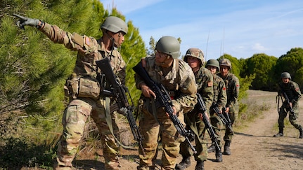 New Jersey and New York Officer Candidates conduct Situational Tactical Exercise lanes with cadets from Albania and Kosovo.