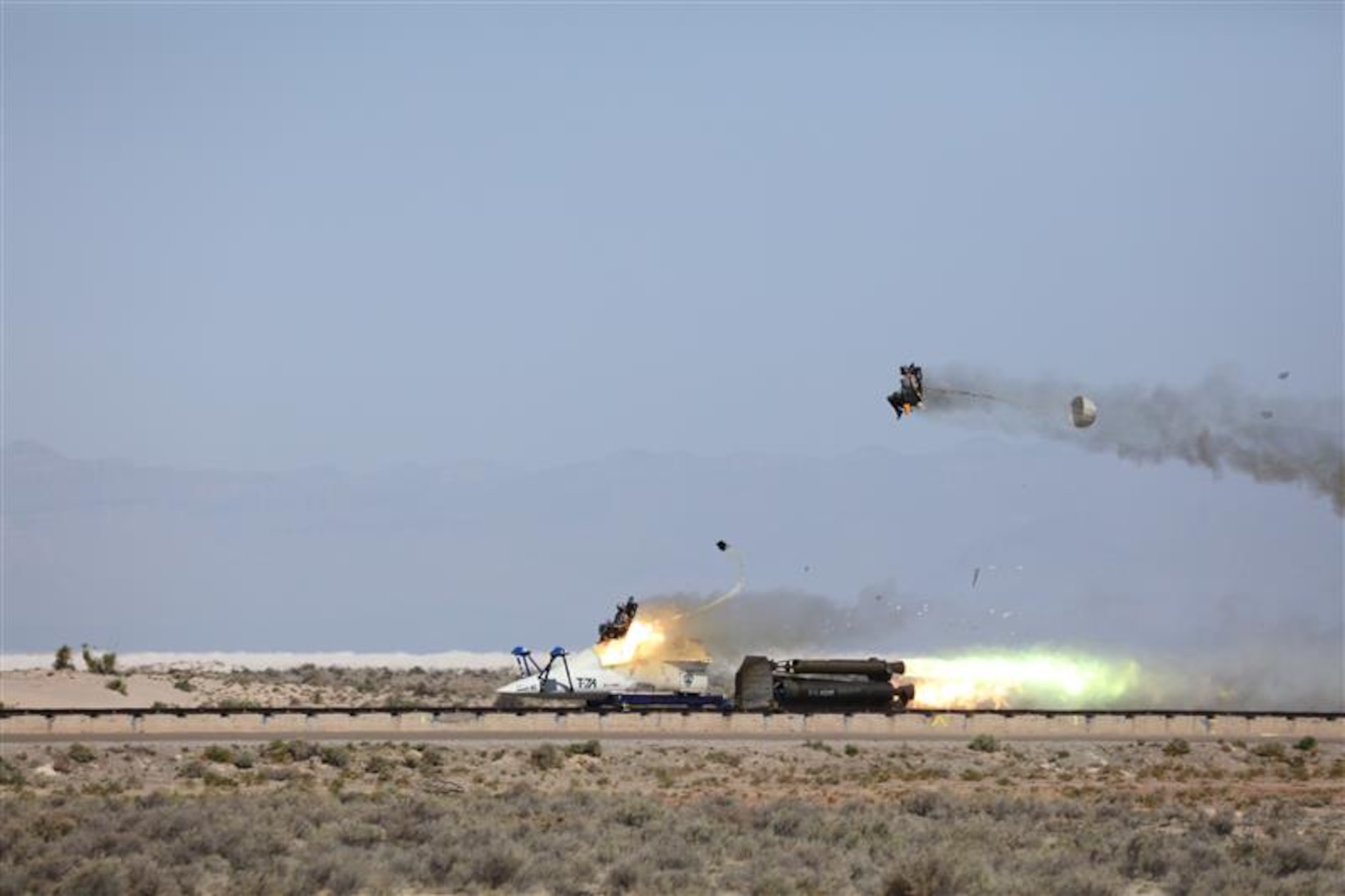 The Air Force Life Cycle Management Center's T-7A Red Hawk program achieved a major milestone as the 846th Test Squadron at Holloman Air Force Base, N.M., executed a high-speed test of its new escape system on April 16. (Courtesy photo)