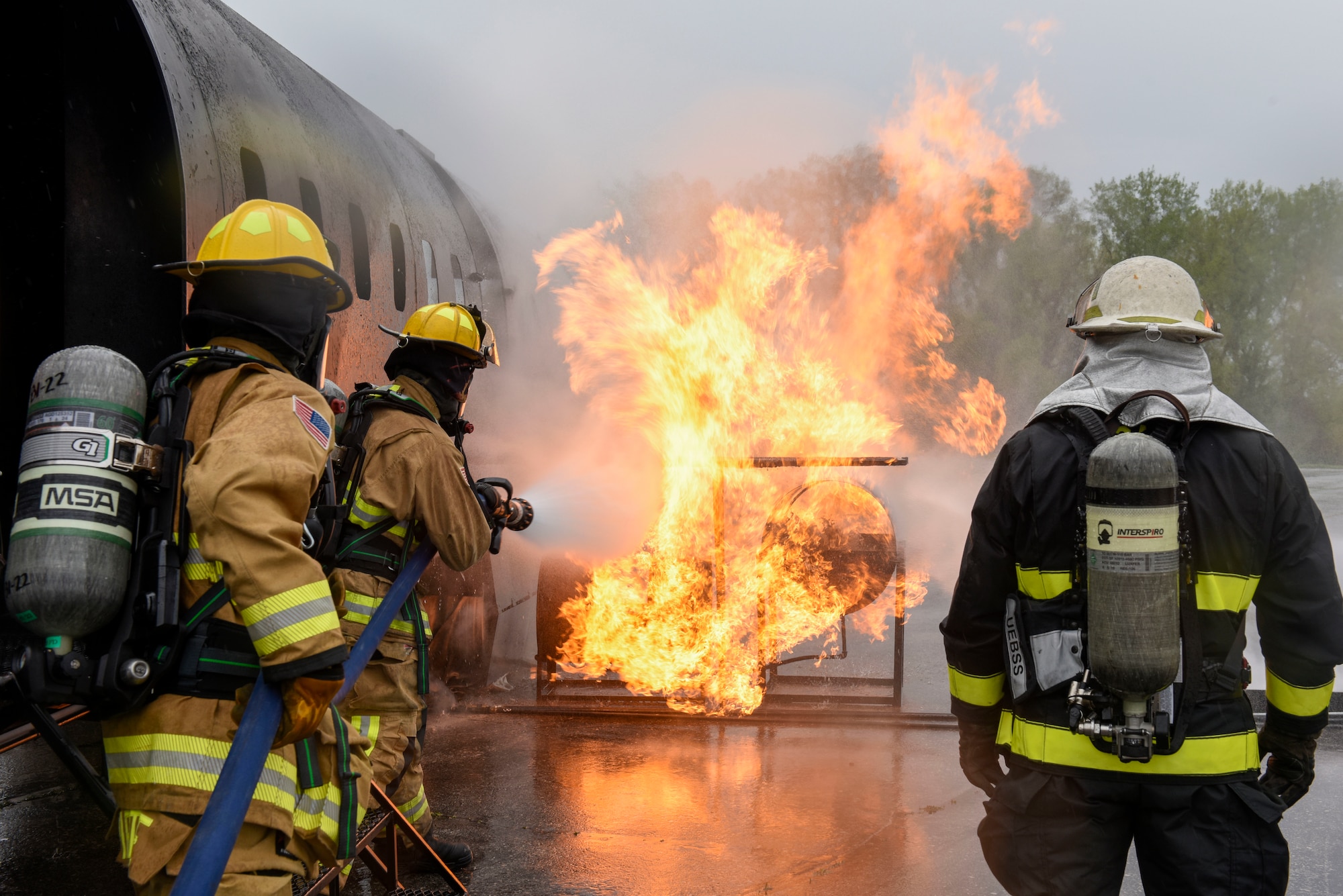 Fire fighters fight fire