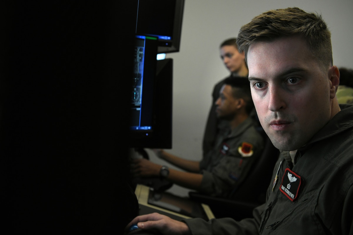 U.S. Air Force 1st Lt. Grant Geschwentner, 17th Attack Squadron from Creech Air Force Base, Nev., participates in Reaper Smoke, an MQ-9 Reaper enterprise-wide competition that highlights the skills and advancements within the community, March Air Reserve Base, Calif., April 23, 2025.
