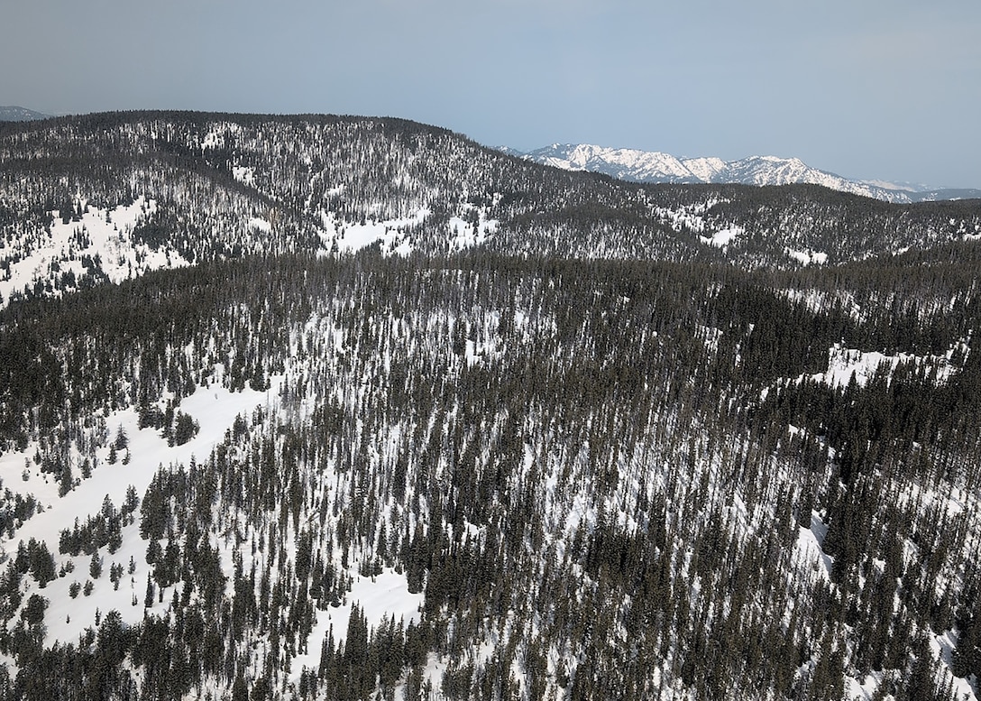 An aerial view of snow-covered Cook Mountain near Johnagan Creek in Clearwater County, Idaho, rises 3,041 feet above sea level, captured during the U.S. Army Corps of Engineers, Walla Walla District’s annual snow flight, April 10. Conducted in collaboration with the Idaho Natural Resources Conservation Service, U.S. Department of Agriculture, this mission helps engineers with the Water Management Team of the Walla Walla District, assess mountain snowpack—nature’s high-altitude water reserve—crucial for forecasting regional water flow that sustains rivers, farms, and communities.