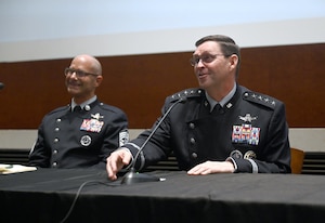 Chief of Space Operations Gen. Chance Saltzman and Chief Master Sgt. of the Space Force John A. Bentivegna speak during a panel discussion at a special screening of The U.S. Space Force – America’s Invisible Front Line at the U.S. Capitol Visitor Center.