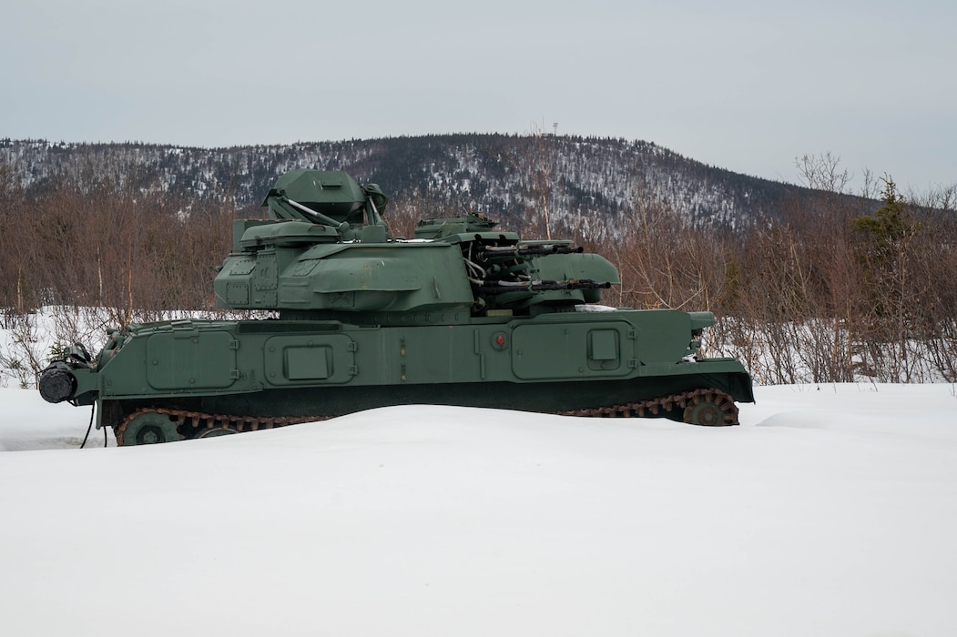 A decommissioned ZSU-23-4 Shilka sits inactive to simulate a ground target at Eielson Air Force Base, Alaska, April 16, 2025.