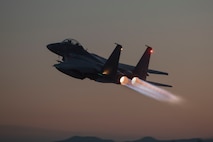 A Republic of Korea Air Force F-15K Slam Eagle aircraft with the 11th Fighter Wing takes off from Gwangju Air Base, South Korea, during exercise Freedom Flag 25-1, April 30, 2025.