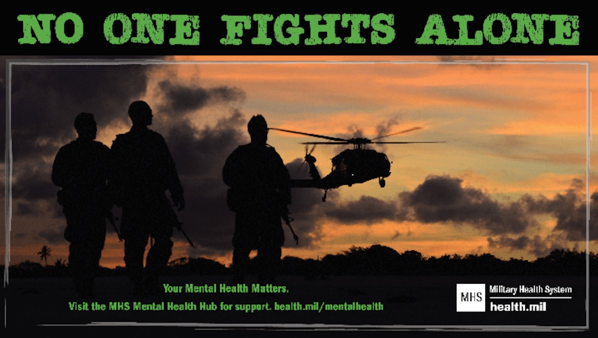Graphic with a helicopter and text and service members.