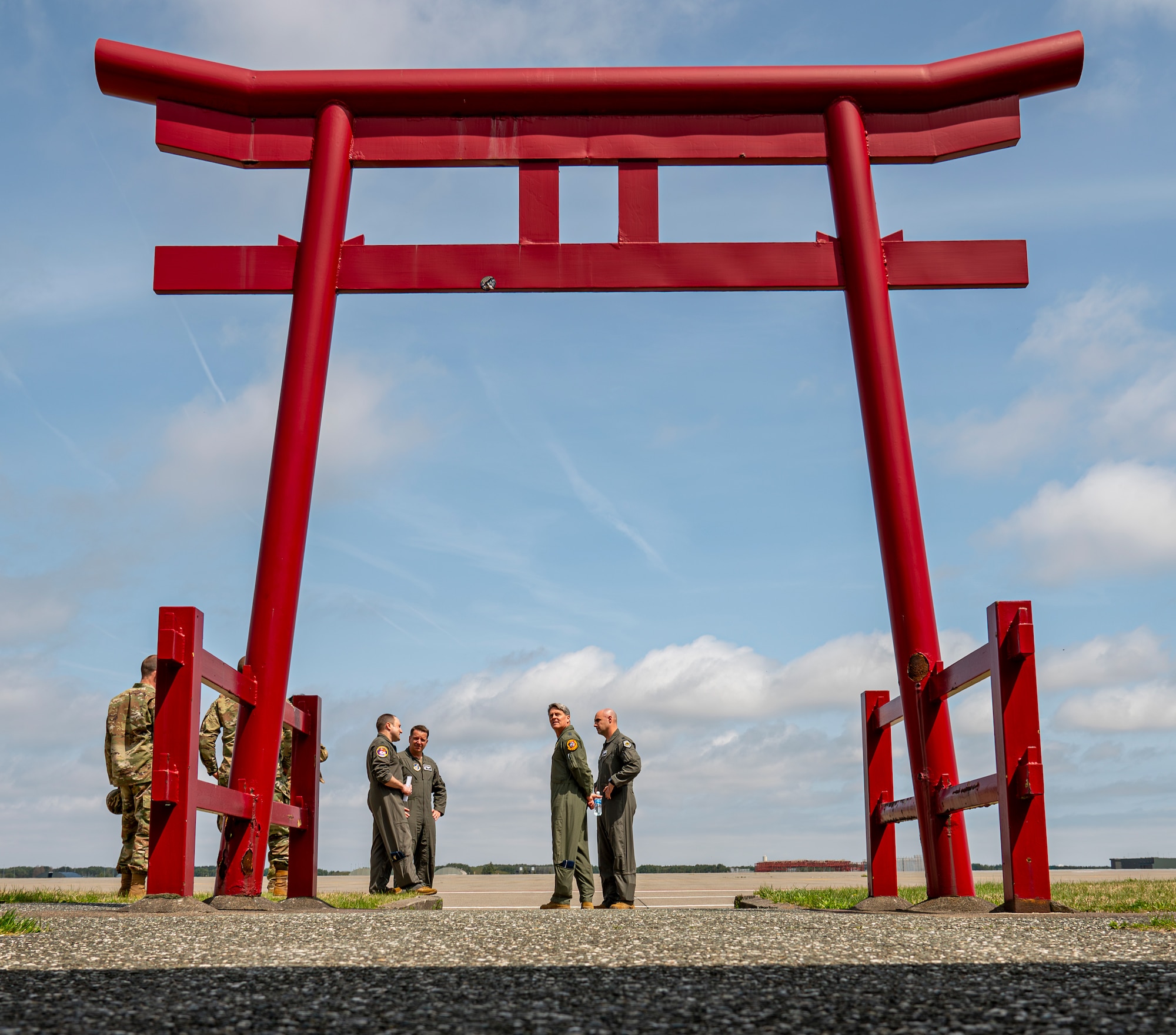 U.S. Air Force Maj. Gen. Jason Armagost, center, commander Eighth Air Force and Joint-Global Strike Operations Center, views the flightline during an immersion tour