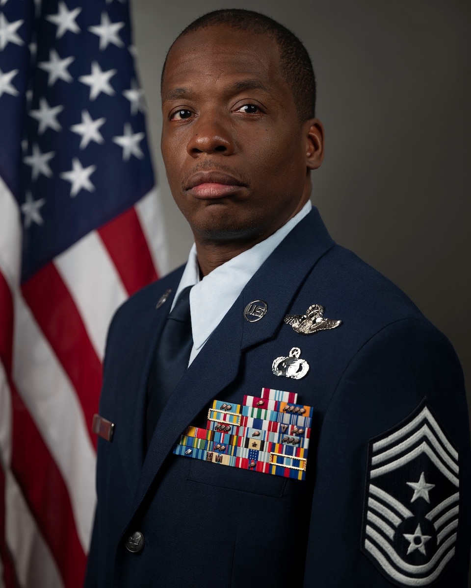 Portrait of CMSgt Chima O. Ellis is the Command Chief, 315th Airlift Wing, Joint Base Charleston, South Carolina.