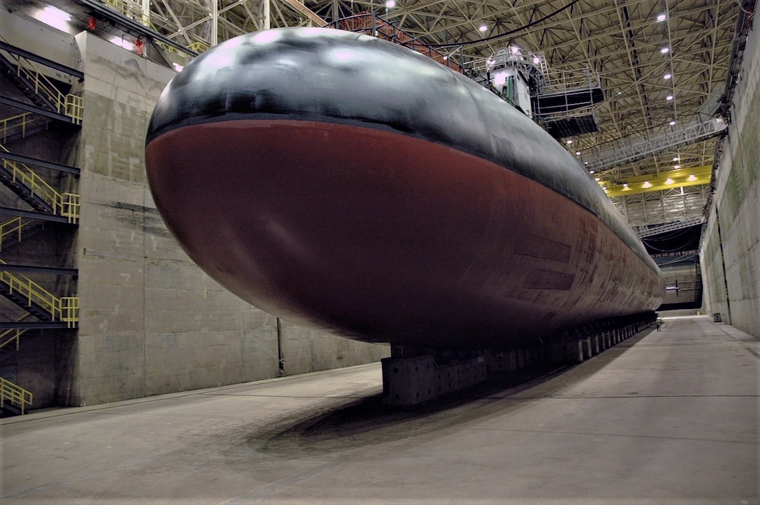 USS Alaska, an Ohio-class nuclear-powered ballistic missile submarine, pictured here in dry dock