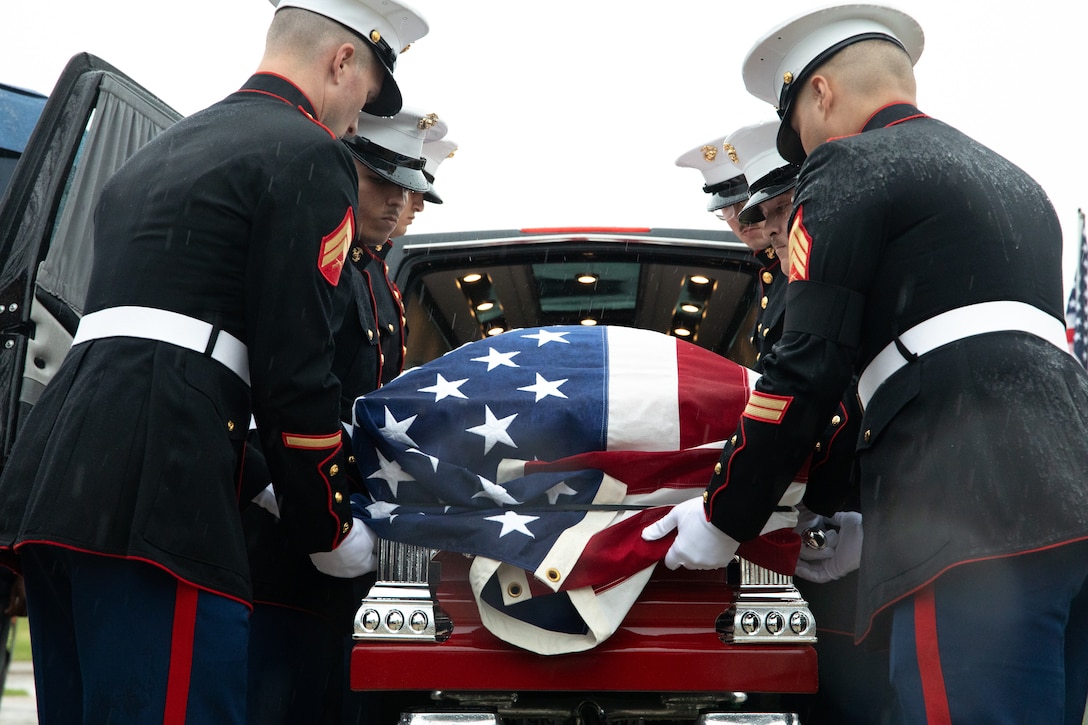 U.S. Marines with Marine Aircraft Group-41 serve as pallbearers at the funeral of retired Lt. Gen. Richard E. Carey at Dallas-Fort Worth National Cemetery in Dallas, Texas, May 5, 2025. 



Carey served 38 years in the Marine Corps, serving in both the Korean and Vietnam War. Near the end of his service, Carey led the efforts of Operation Frequent Wind, the final phase in evacuation of American Forces from Saigon City, Vietnam, marking the end of U.S. involvement in the Vietnam War. After his service, Carey continued to help serve his community in different ways, such as participating in the creation of a national monument honoring those who served in the Battle of the Chosin Reservoir and assisting in the construction of the Dallas-Fort Worth National Cemetery. (U.S. Marine Corps photo by Cpl. Isaiah W. Smith)